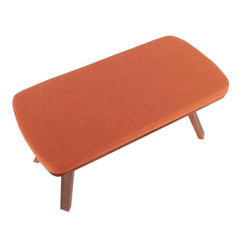 42" Folia Bench Polyester/Wood Walnut/Orange - LumiSource: Plush Seating, Tapered Legs