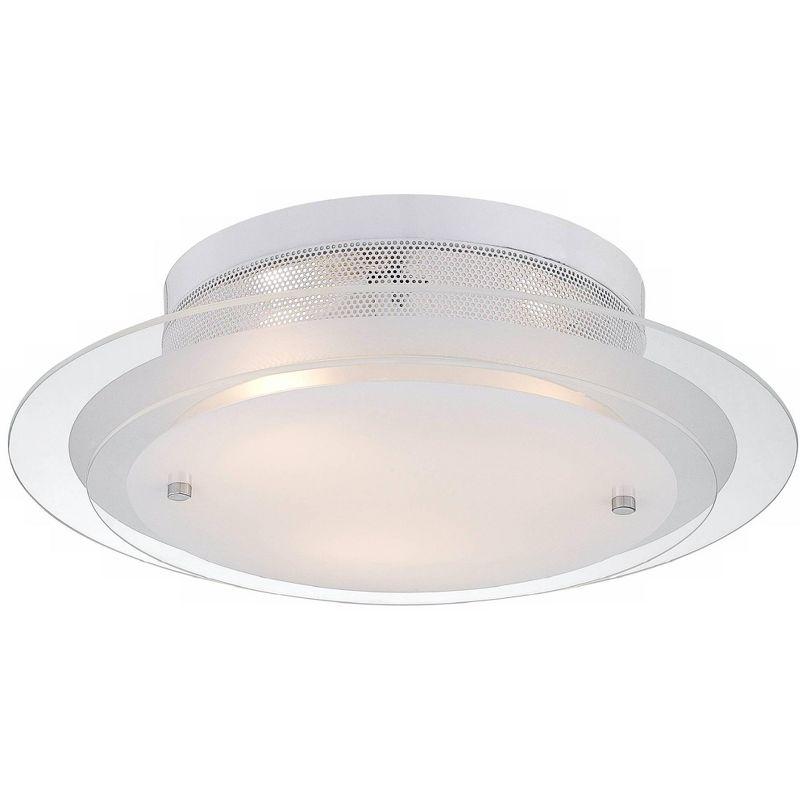 Possini Euro Design Modern Ceiling Light Flush Mount Fixture 15 3/4" Wide Gleaming White 3-Light 2-Tier Clear Frosted Glass for Bedroom Kitchen House