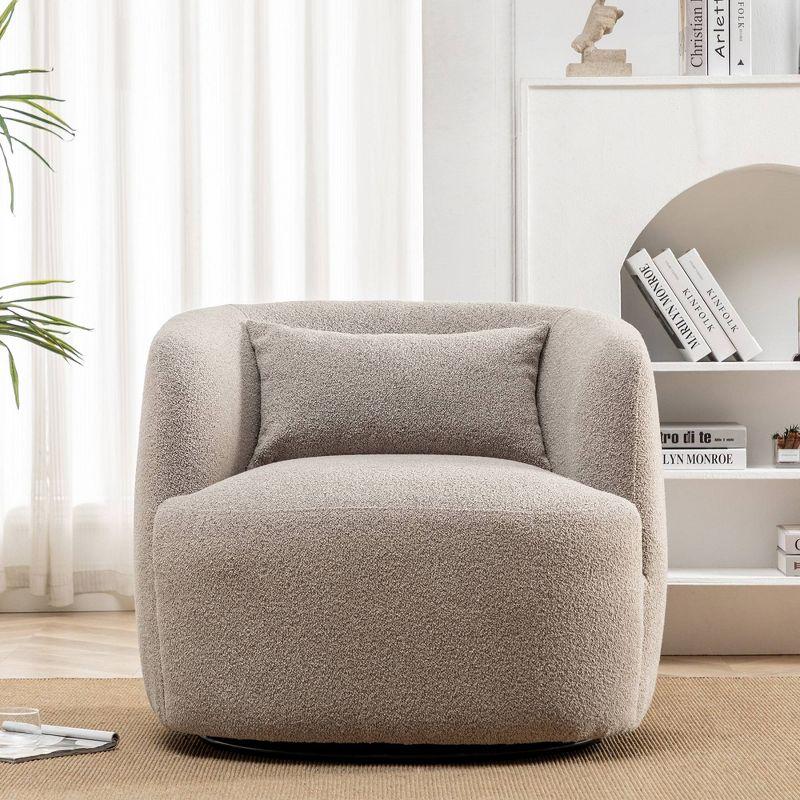 Taupe Boucle Upholstered Swivel Barrel Accent Chair