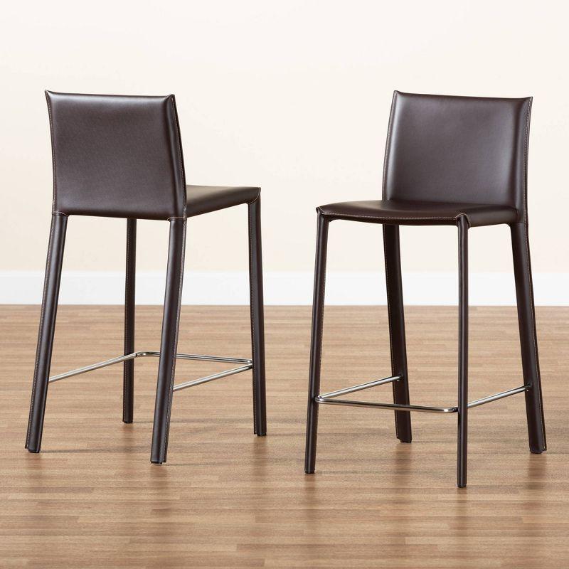 Set of 2 Crawford Leather Counter Height Stools - Baxton Studio