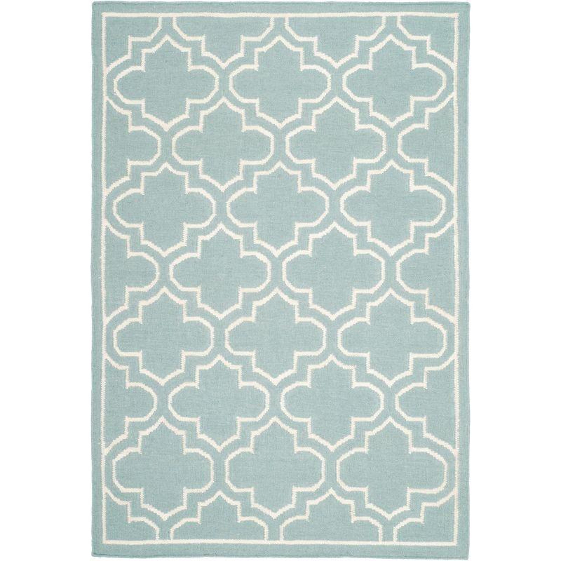 Handmade Blue/Ivory Wool Flat Woven Reversible Rug, 4' x 6'