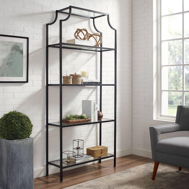 80" Aimee Glass Etagere Oil Rubbed Bronze - Crosley: Sturdy Steel Frame, 4 Fixed Shelves