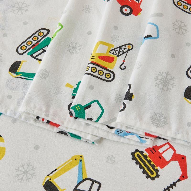100% Cotton Christmas Flannel Sheets - Great Bay Home (Twin, Christmas Toy Trucks)