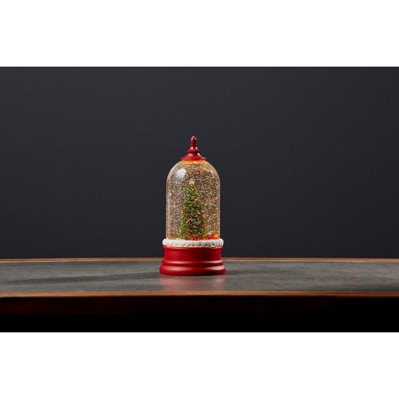 Red and Green Christmas Tree Snow Globe with Timer