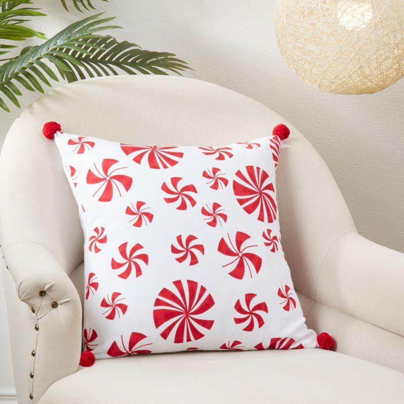 Candy Cane Dreams Red and White Cotton Throw Pillow Cover