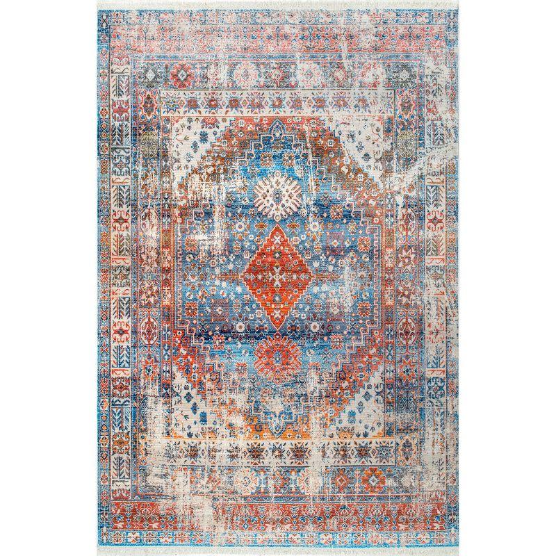 Vintage Faded Medallion 4' x 6' Blue Synthetic Area Rug