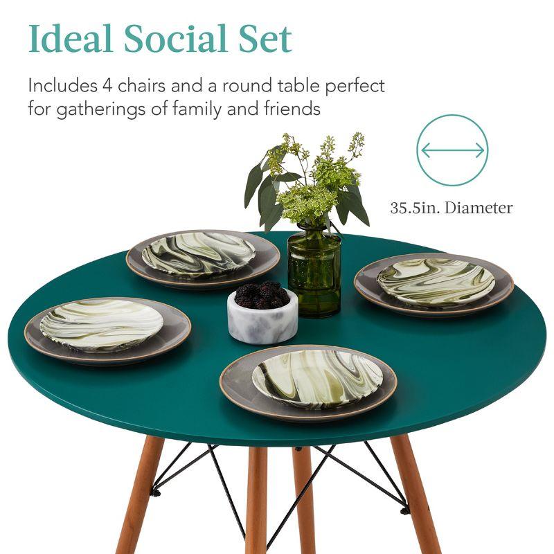 5-Piece Dark Green and Walnut Mid-Century Modern Dining Set