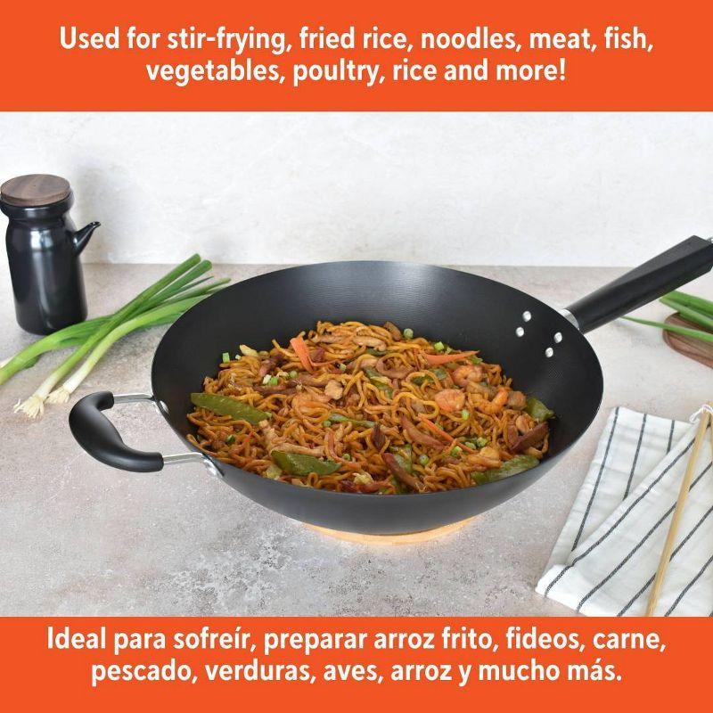 IMUSA 14" Coated Wok with Bakelite Handle: Nonstick Carbon Steel Stir Fry Pan, 64 Volume, Electric & Gas Compatible