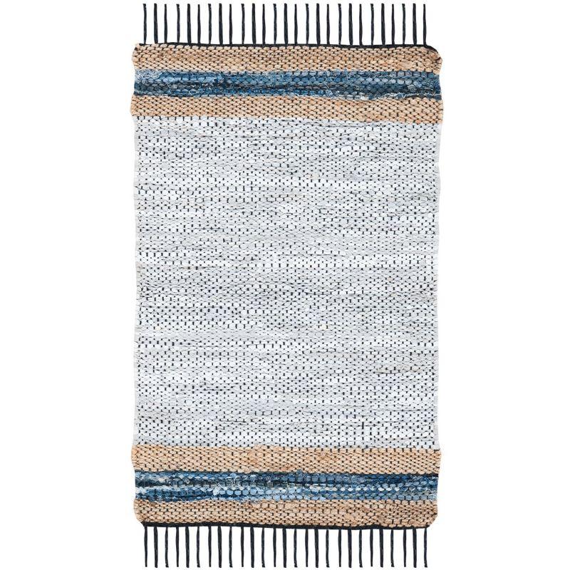 Vintage Leather W/ Fringes VTL602 Hand Woven Indoor Accent Rug - Grey/Natural - 2'x3' - Safavieh