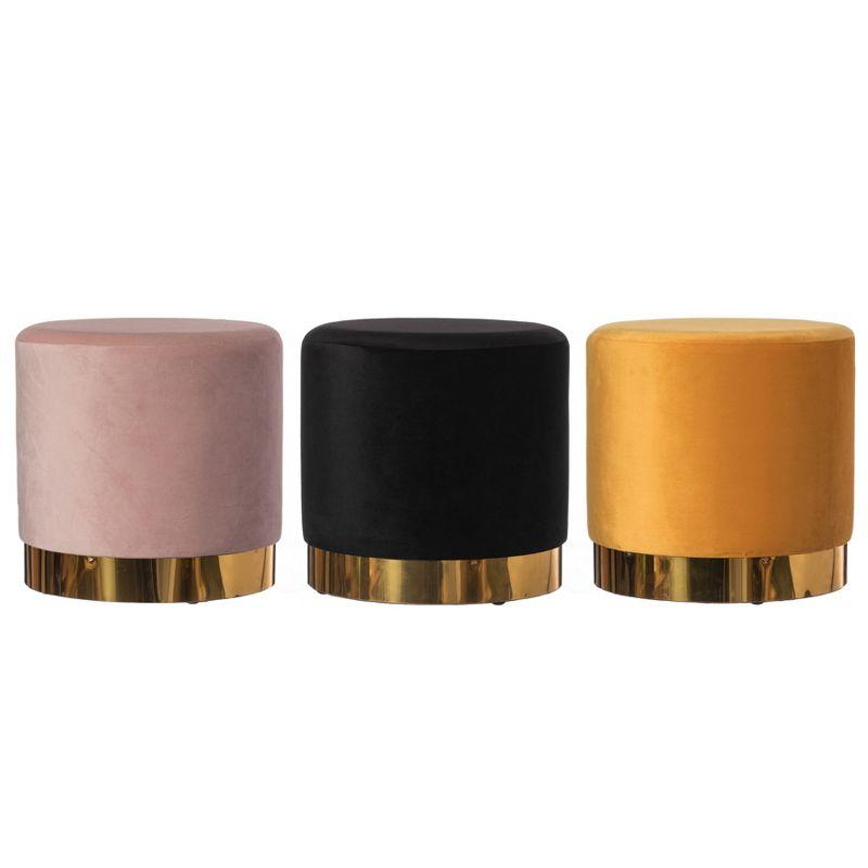 Fabulaxe Modern Round Velvet Fabric Standard Ottoman Stool with Gold Base