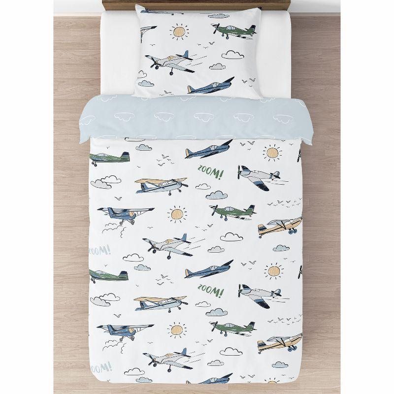 Airplane Green and Blue Twin Comforter Set by Sweet Jojo Designs (Set of 4)