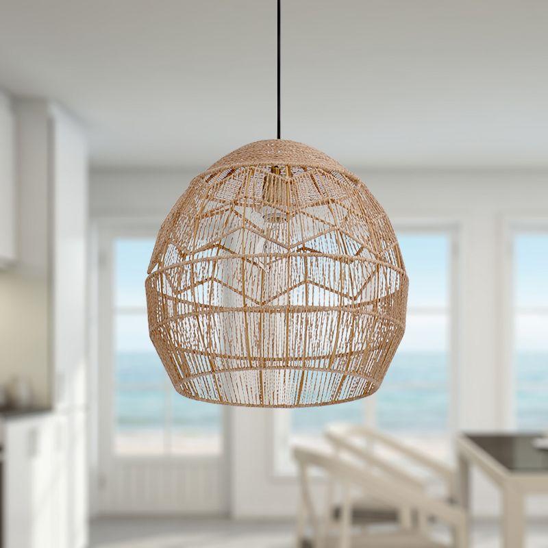 Mistana™ 15.5" Ames Metal and Woven Hemp Rope Hanging Pendant, Brown