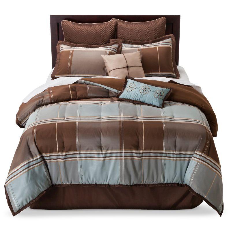 King Brown and Blue Reversible Microfiber Bedspread Set