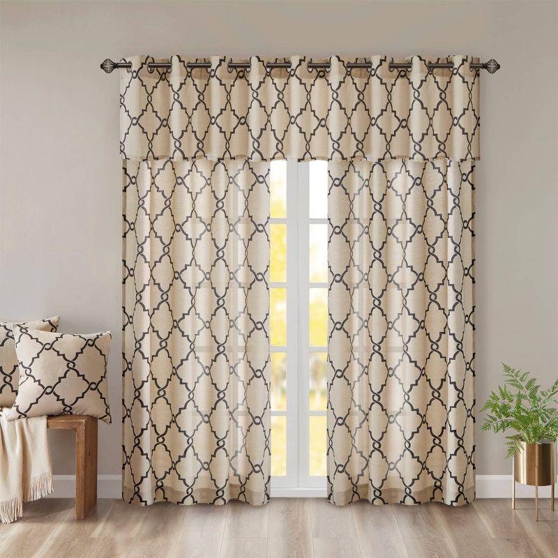 Fretwork Print Grommet Top Window Curtain Panel