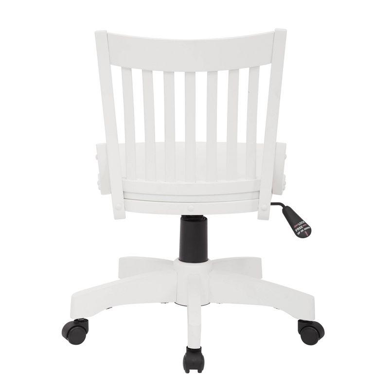 Deluxe Armless Wood Bankers Chair White with Wheels - OSP Home Furnishings: Adjustable, Unupholstered, Traditional Style