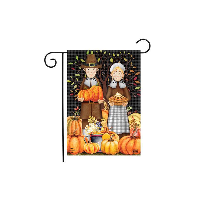 Pilgrims Thanksgiving Garden Flag Pumpkins Pie 18" x 12.5" Briarwood Lane