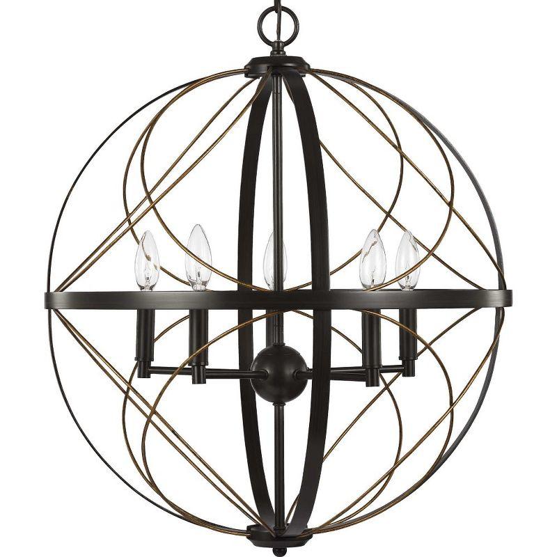 Progress Lighting Brandywine 5-Light Pendant, Antique Bronze, Open-Cage Design, Steel Material, Incandescent