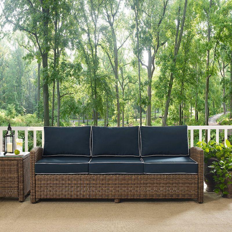 Bradenton Teal Wicker Three-Seat Outdoor Sofa with Cushions