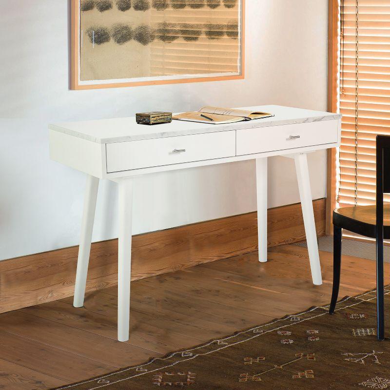 The Bianco Collection Viola 44" Rectangular Italian Carrara White Marble Writing Desk