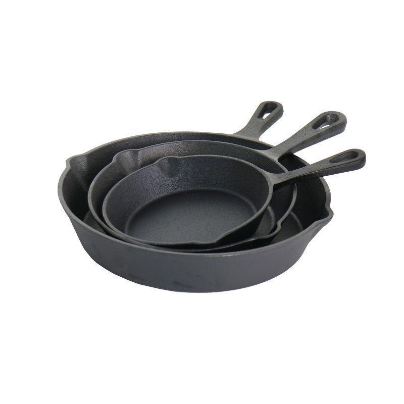 MegaChef Pre-Seasoned 3 Piece Cast Iron Skillet Set