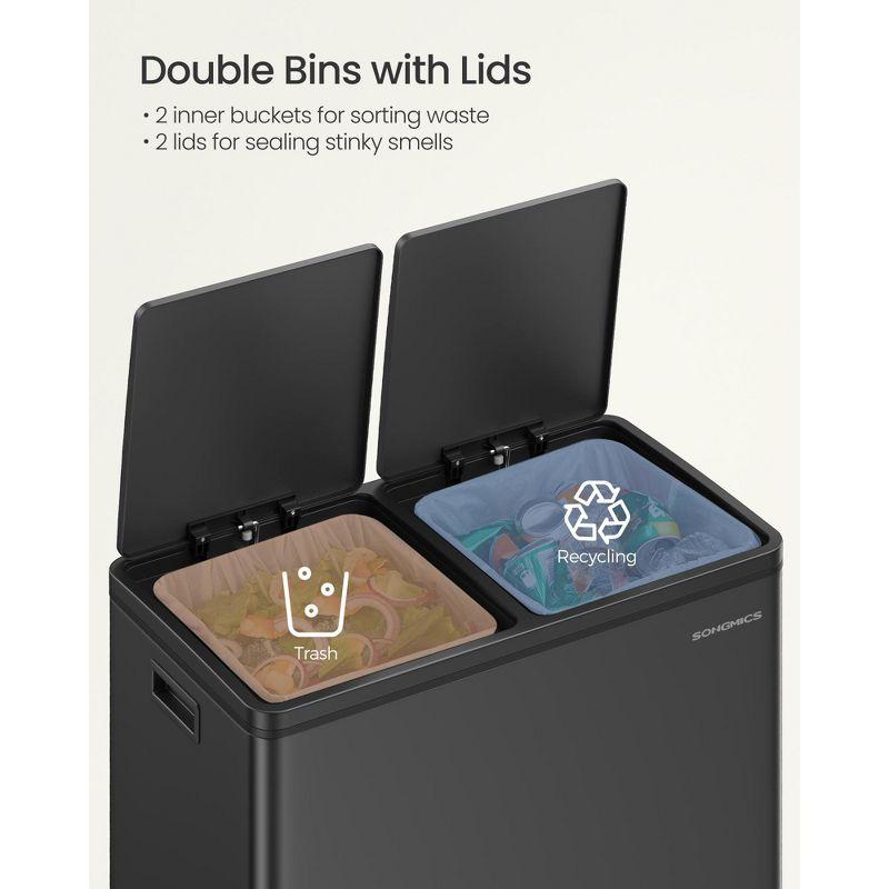 Songmics 2 x 8 Gallon Stainless Steel Multi-Compartments Trash Can with 15 trash bags
