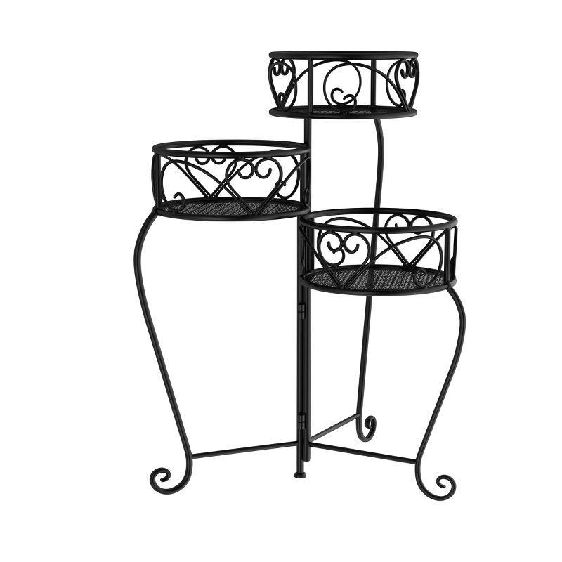 3-Tier Indoor or Outdoor Folding Wrought Iron Metal Home and Garden Display Plant Stand by Pure Garden