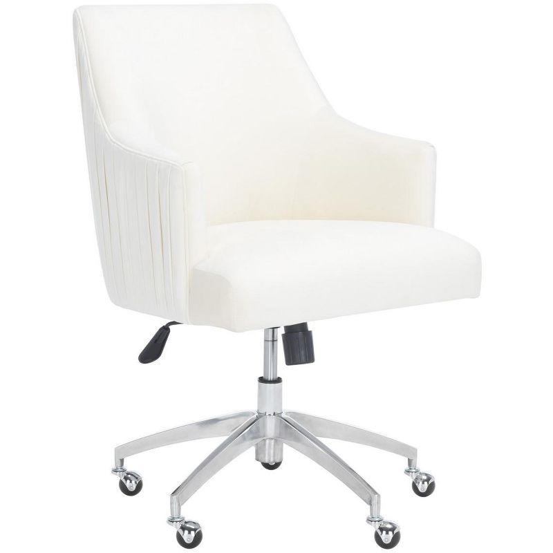 Cream Velvet Office Chair with Silver Base and Fixed Arms