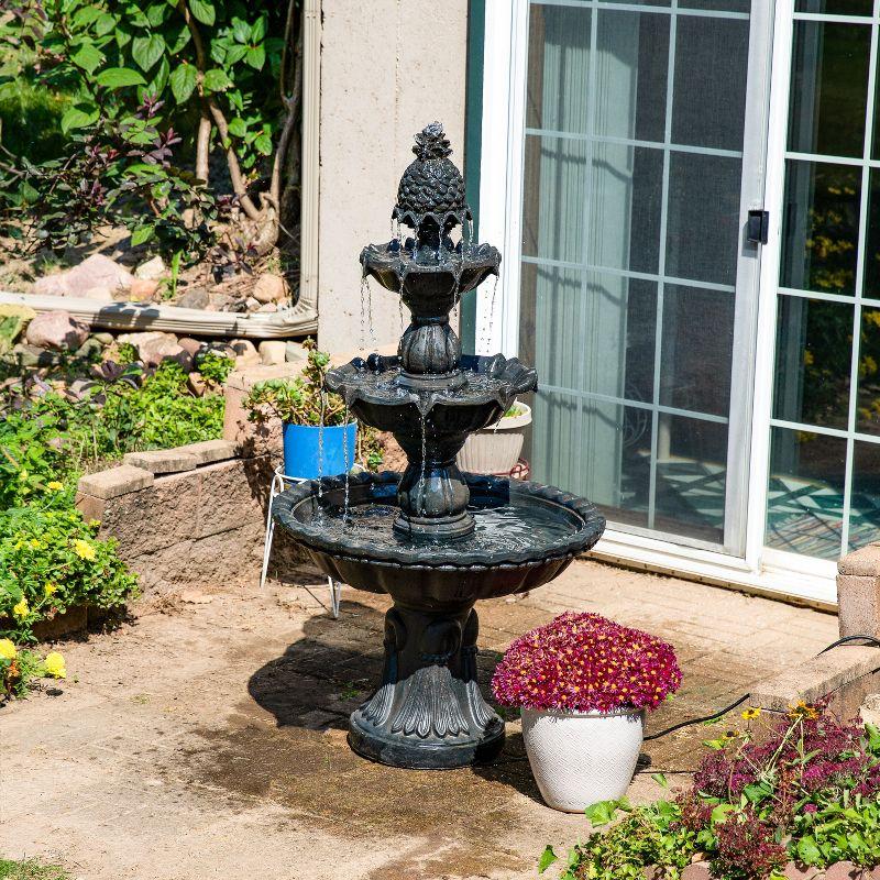 Sunnydaze Electric Fiberglass 3-Tier Welcome Pineapple Top Outdoor Water Fountain - 57" - Deep Espresso