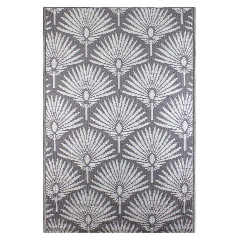 Tropical Fan Leaf Gray & White 4' x 6' Outdoor Area Rug