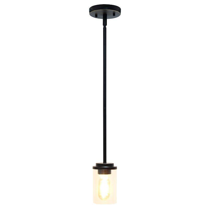 1-Light 5.75" Minimalist Industrial Farmhouse Adjustable Hanging Clear Cylinder Glass Pendant Bronze - Lalia Home: UL Listed, Metal Body