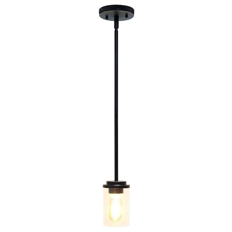 1-Light 5.75" Minimalist Industrial Farmhouse Hanging Clear Cylinder Glass Pendant - Lalia Home