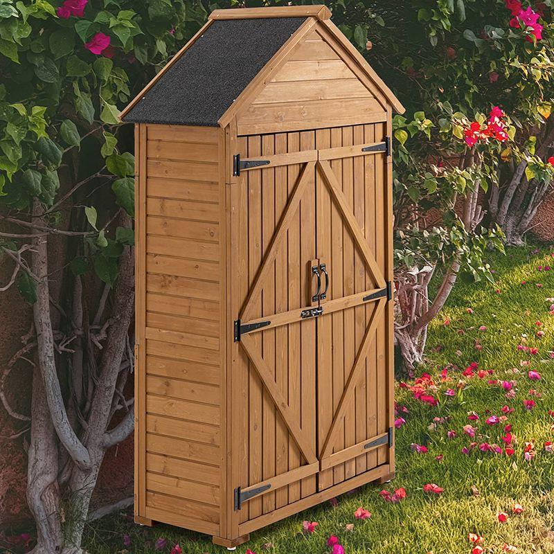 Outdoor Storage Cabinet, Wood Garden Tool Shed, Lockable Garden Shed with Shelves and Latch, Wooden Shed Closet for Lawn Backyard Garden