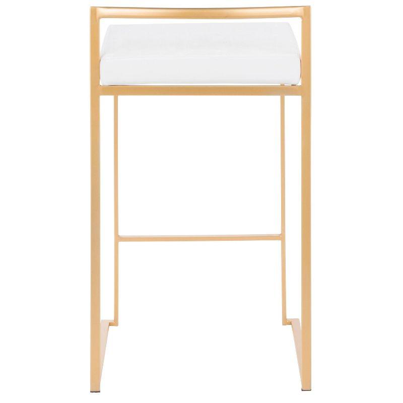 LumiSource Set of 2 Fuji Stackable Barstools White: Velvet Upholstered, Gold Frame