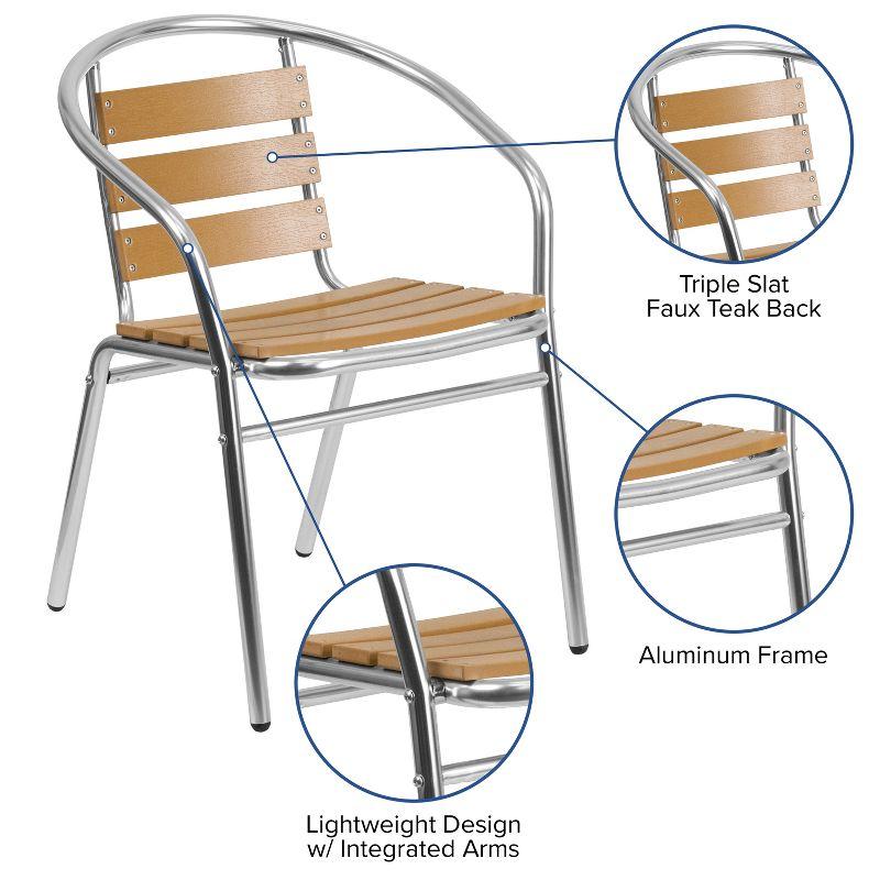 Flash Furniture Commercial Aluminum Indoor-Outdoor Restaurant Stack Chair with Triple Slat Faux Teak Back