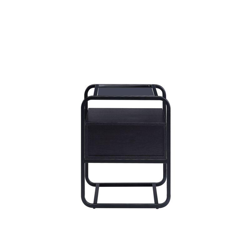 19" Colson Accent Table Black Finish - Acme Furniture: 24" High, Glass Top, Metal Frame, Storage Drawer