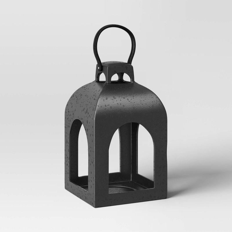13.5"x7.7" Pillar Cast Aluminum Outdoor Lantern Candle Holder Black - Threshold™