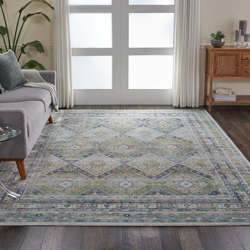 Global Vintage GLB07 Blue/Green Area Rug Farmhouse Vintage Diamonds By Nourison