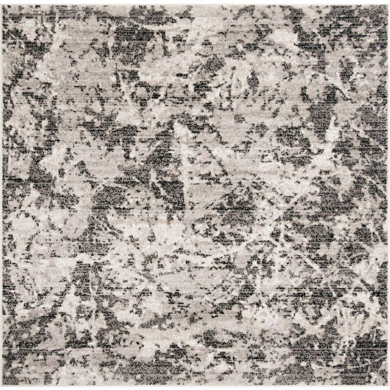 Charcoal & Ivory Medallion Synthetic 6'7" Square Area Rug