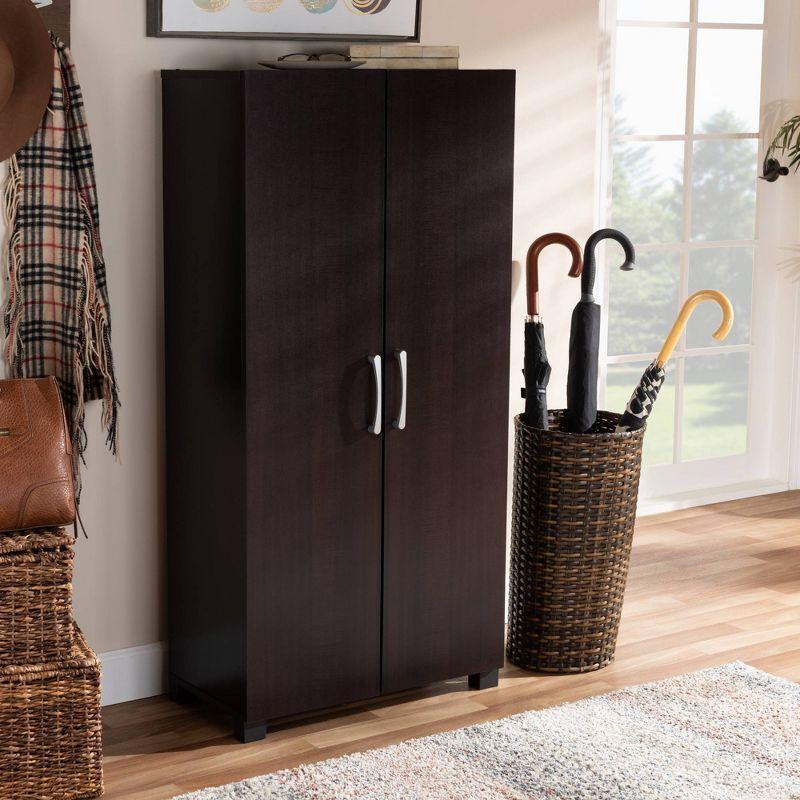 Marine Wenge Finished 2 Door Wood Entryway Shoe Storage Cabinet Brown - Baxton Studio: Organizer for 12 Pairs, Air Circulation Design