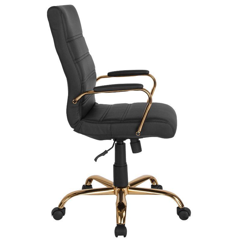 Elegant Black LeatherSoft Executive Chair with Gold Metal Frame