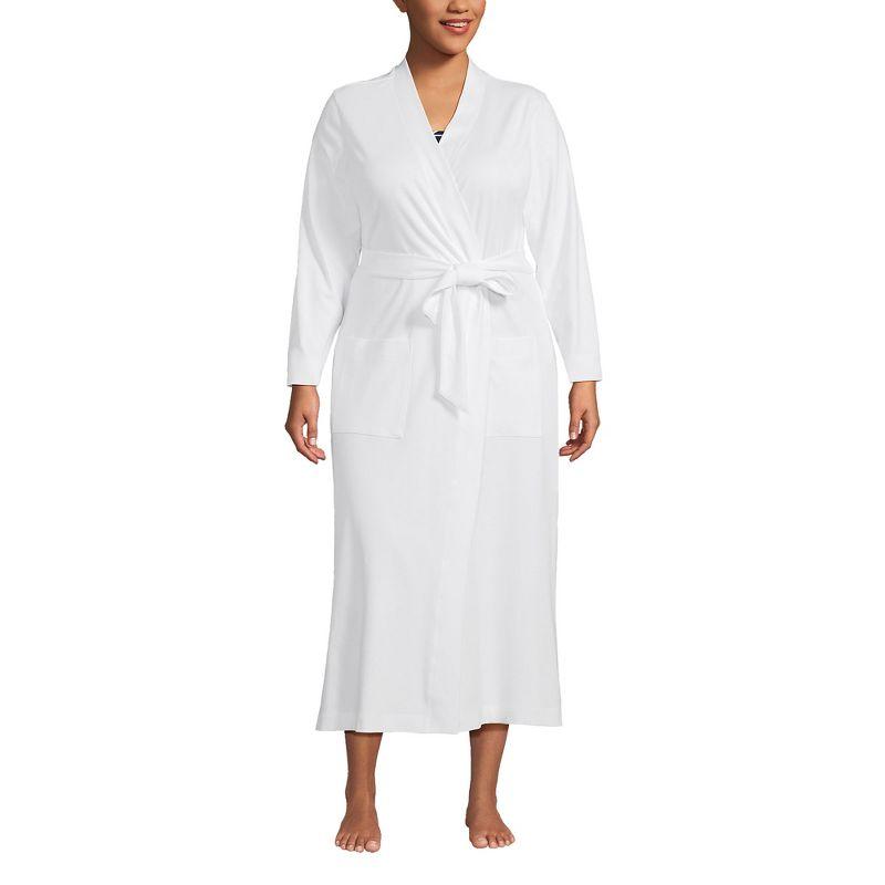 Plus Size White Cotton Long Sleeve Midcalf Robe