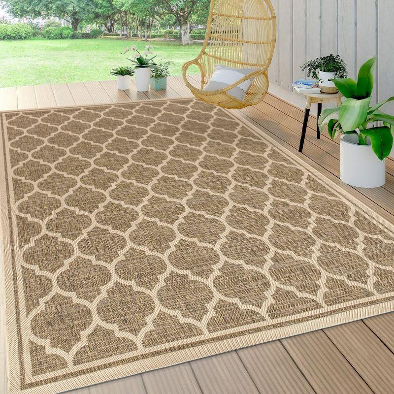 3'x5' Trebol Moroccan Trellis Textured Weave Indoor/Outdoor Area Rug, Brown/Beige - JONATHAN Y