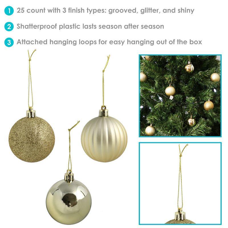 Sunnydaze Indoor Christmas Holiday Tree Shatterproof Bauble Ball Ornaments with Hooks - 2" - 25pc