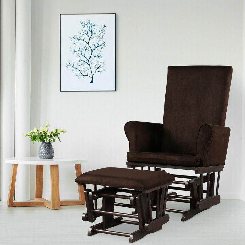 Costway Glider and Ottoman Cushion Set Wooden Baby Nursery Rocking Chair Brown
