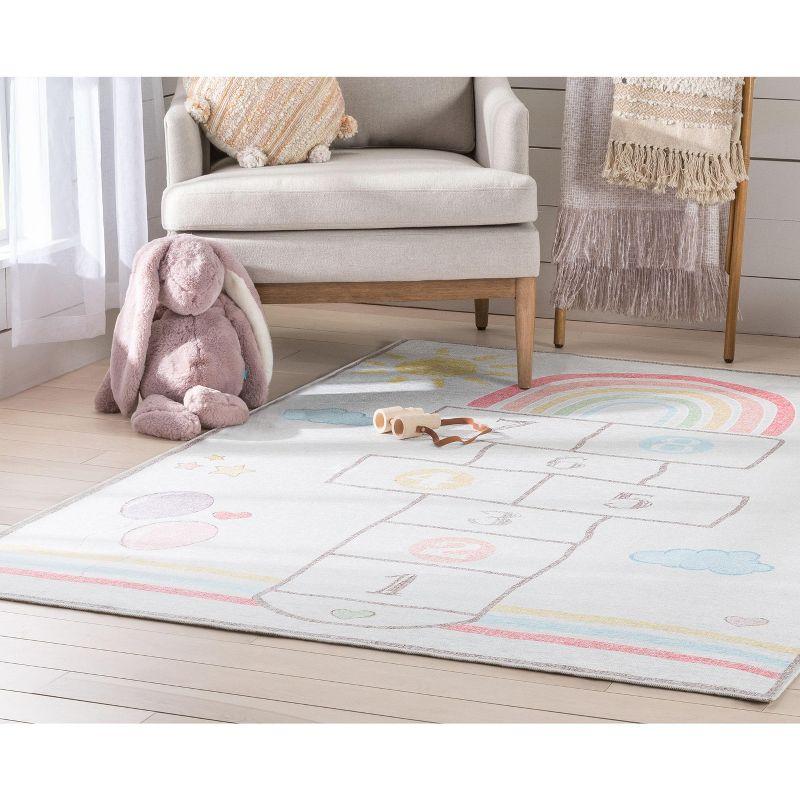 Well Woven Kids Rugs Hopscotch Rainbow Modern Multi Beige Area Rug