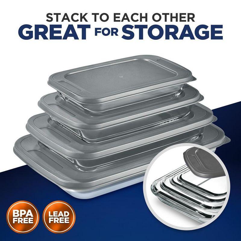 NutriChef 4-Piece Rectangular Glass Bakeware Set with Lids