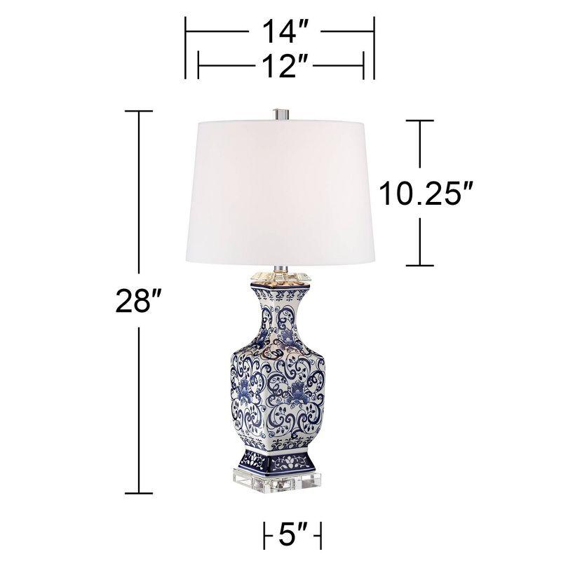 Barnes and Ivy Iris Asian Table Lamp 28" Tall Porcelain Blue Floral Jar Geneva White Drum Shade for Bedroom Living Room Bedside Nightstand Office Kids