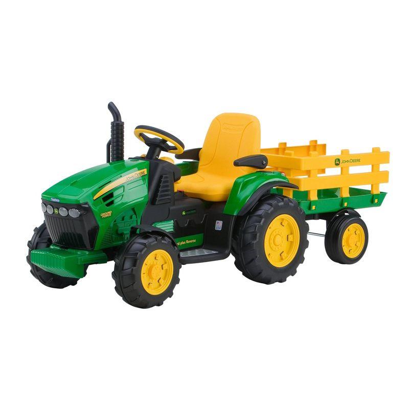 Peg Perego 12V John Deere Ground Force Tractor with Trailer Powered Ride-On - Green