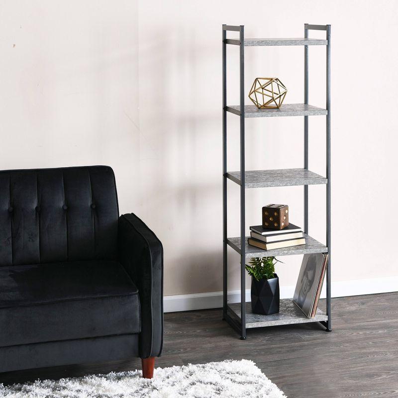 Household Essentials 59.1" Jamestown Narrow 5 Shelf Bookshelf Slate Gray: Metal Frame, Adult Assembly Required