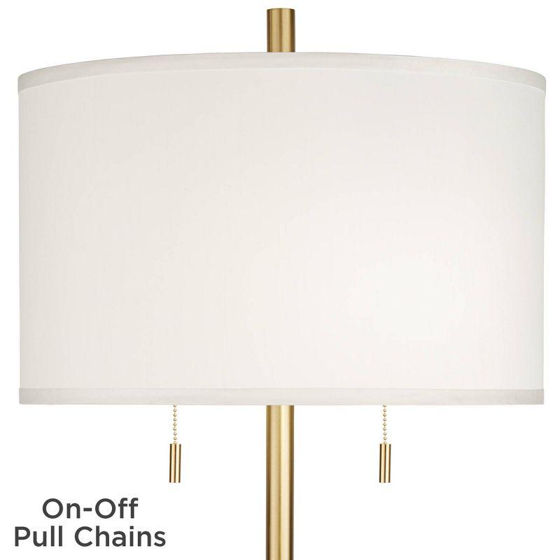 Gold Metal Floor Lamp with White Linen Shade and Marble Base